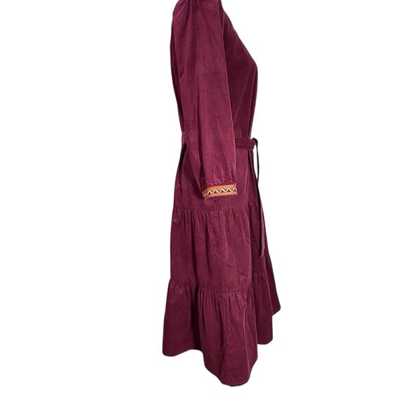 Johnny Was Jade Corduroy Dress Kappa Midi Ruffle XS Maroon Whimsigoth Cowgirl - Picture 5 of 12